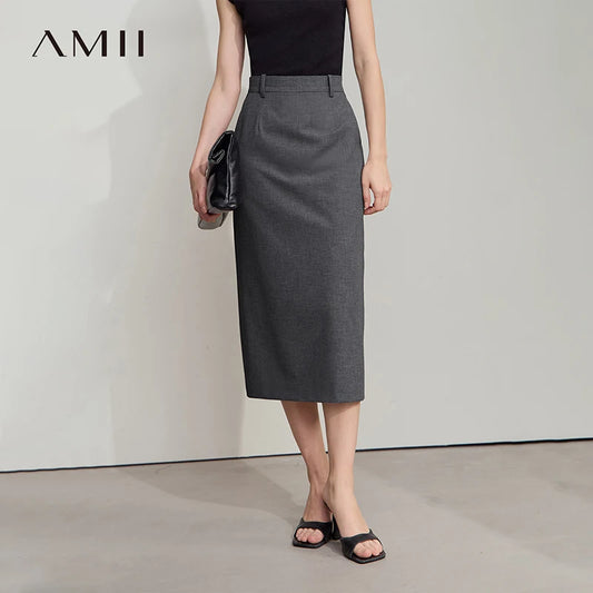 Damen Midi Rock im minimalistischen Stil mit elegantem Schlitz hinten