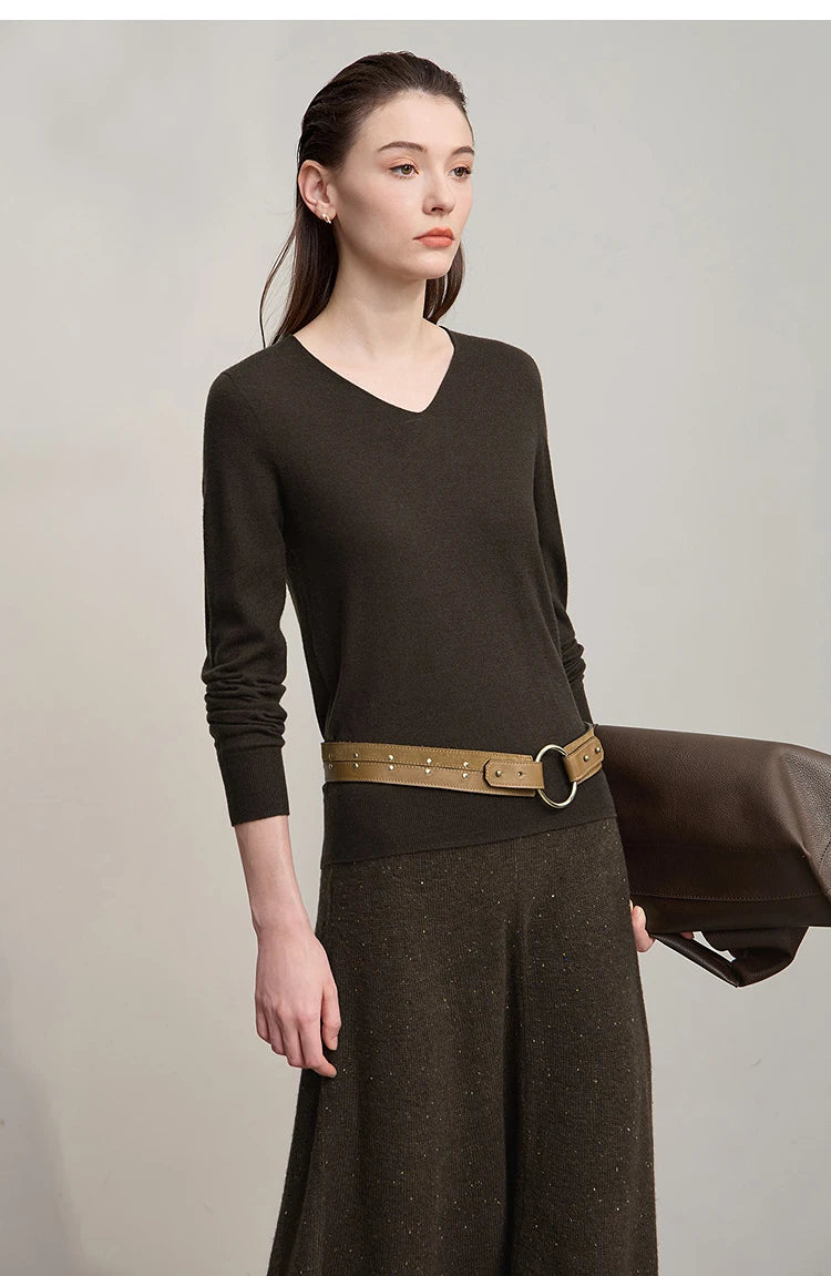 Damen V-Ausschnitt Pullover 100 % Wolle vielseitig Langarm Herbst