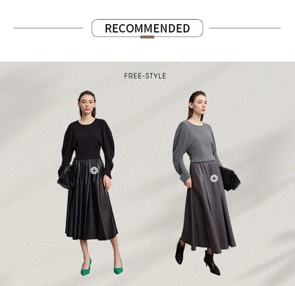 Damenpullover mit Rundhalsausschnitt: schwarz und grau, lange Ärmel, Lookbook-Ansicht