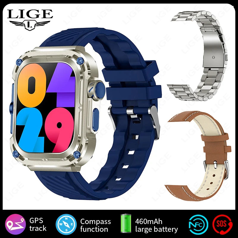 LIGE Neue GPS Smartwatch Männer 2,1'' HD Bildschirm NFC Kompass 460mAh Militär Outdoor Sport Smart Uhr IP68 wasserdichte BT Anruf Uhr
