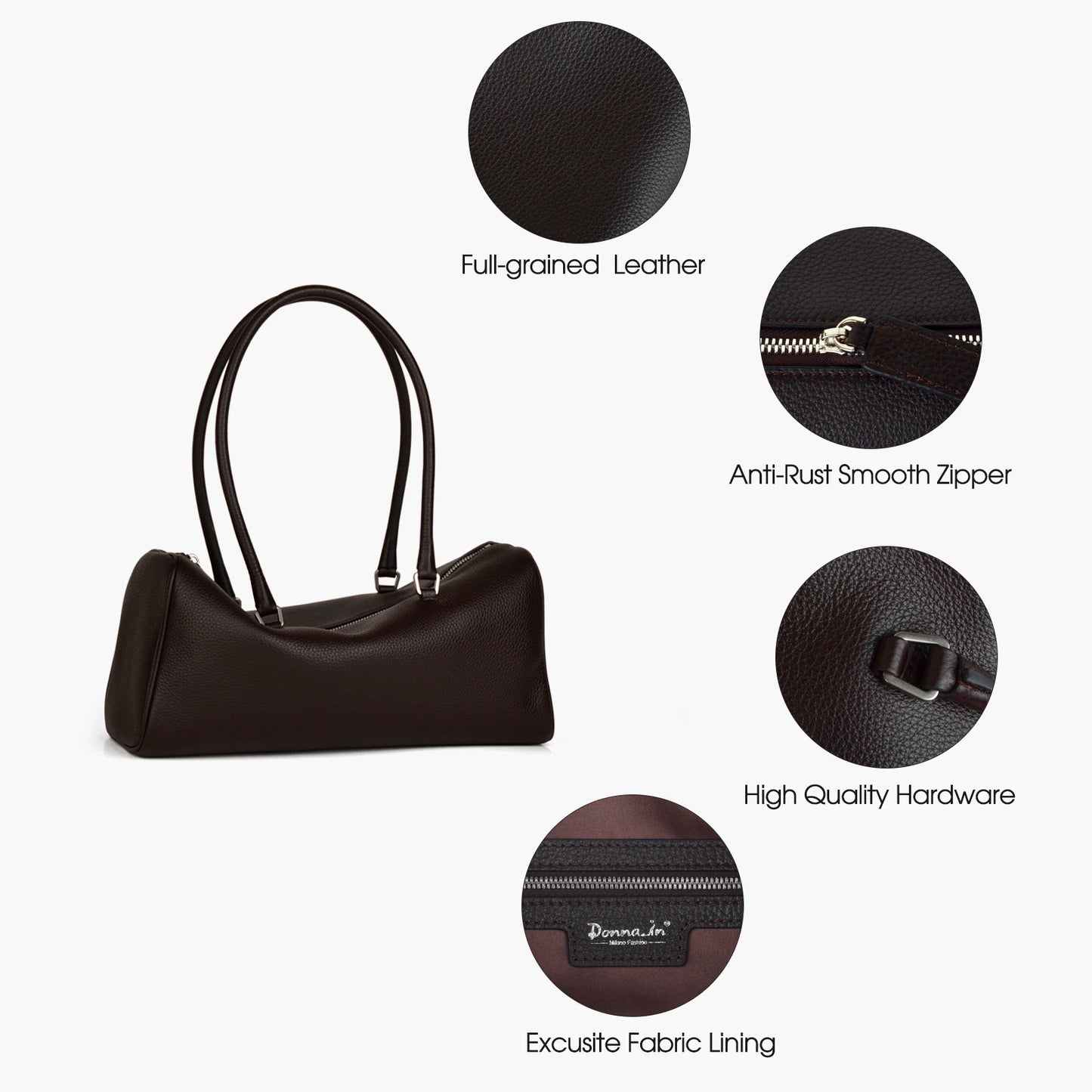 Unifarbenes Vollnarbiges Rindsleder | Schultertasche Boston-Form