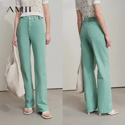 Damenjeans im minimalistischen Retro-Stil mit geradem Bein aus Baumwolle
