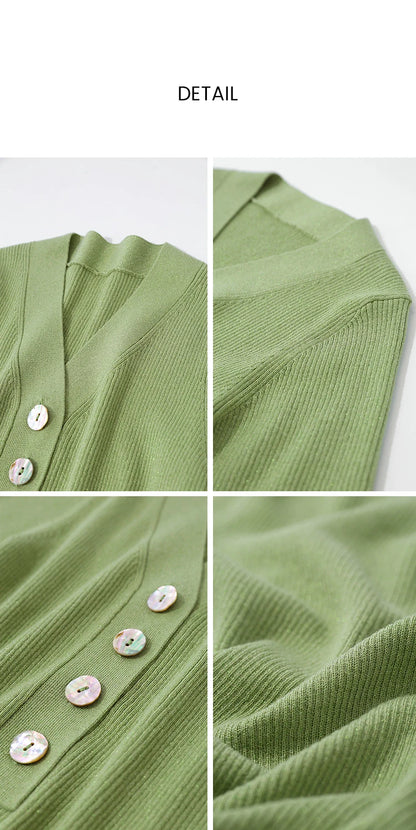 Damen V-Ausschnitt Pullover Wolle-Mix Halbarm Slim Frühling-Herbst