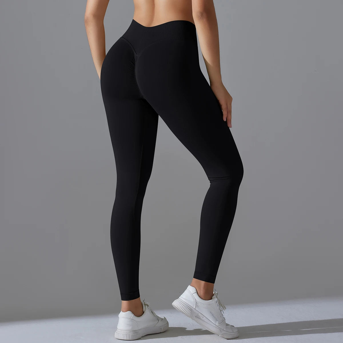 Nahtlose Yoga-Hose für Damen, hohe Taille, schwarz, lang, eng anliegend