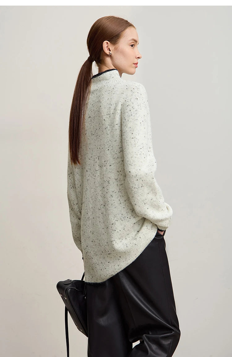 Damen-Rollkragenpullover Wolle dick locker lang Winter