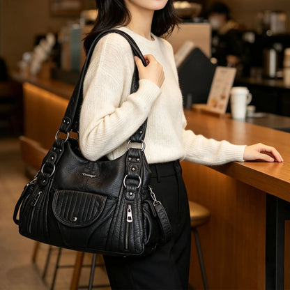Damen-Hobo-Tasche aus Vintage-Leder mit verstellbarem Tragegurt und Mehrfachtaschen