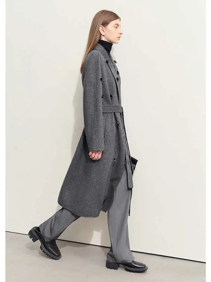 Frauen Winterkleid aus Wolle mit Turn-Down Kragen und Taschen