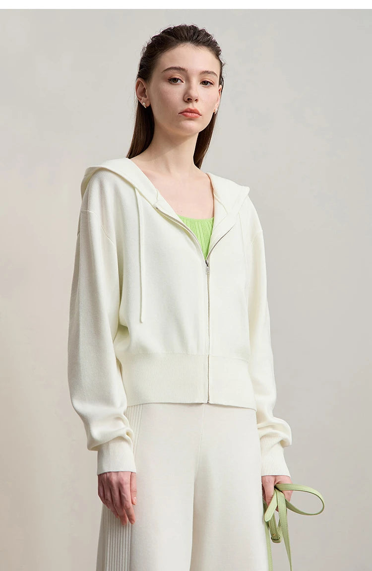 Damen-Strickjacke Kapuze Reißverschluss locker 2-teilig Set Herbst