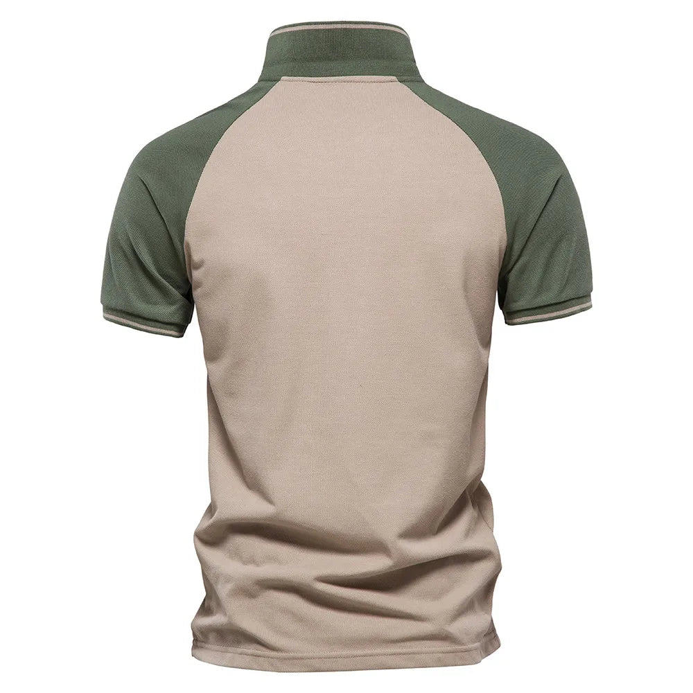 Herren Poloshirt aus Baumwolle mit Patchwork und Reißverschluss für den Sommer