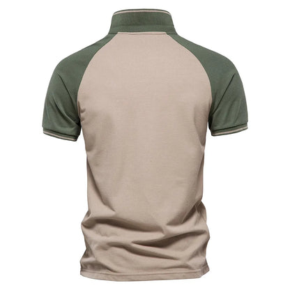 Herren Poloshirt aus Baumwolle mit Patchwork und Reißverschluss für den Sommer