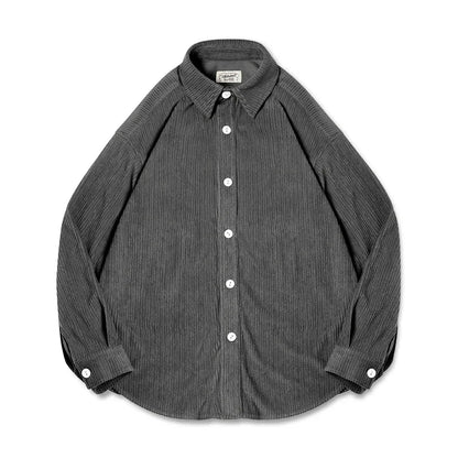 Herren Langarm Hemden Vintage Jacquard Übergroße Drop Shoulder Bluse Taschen