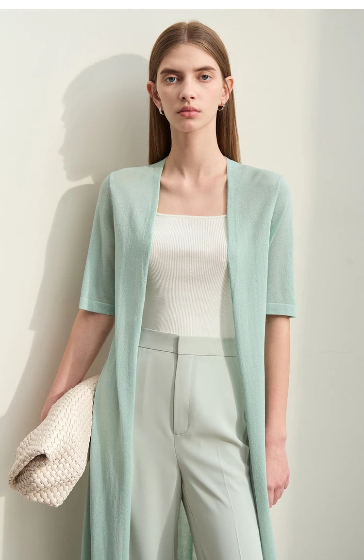 Damen-Strickjacke Micro-Stretch kurz locker einfarbig Sommer