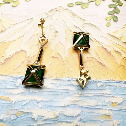 Damen-Ohrtropfen grüne Steine baumeln Vintage Sommer aus Sterlingsilber