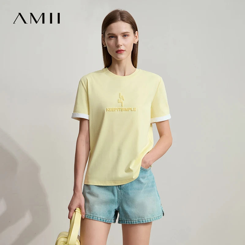 Damen Freizeit-T-Shirt mit Rundhalsausschnitt und Farbblockierung für den Sommer