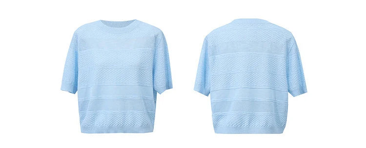 Damen-Rundhalspullover Kurzarm Crop Viskose locker Sommer