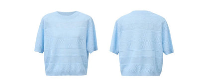 Damen-Rundhalspullover Kurzarm Crop Viskose locker Sommer