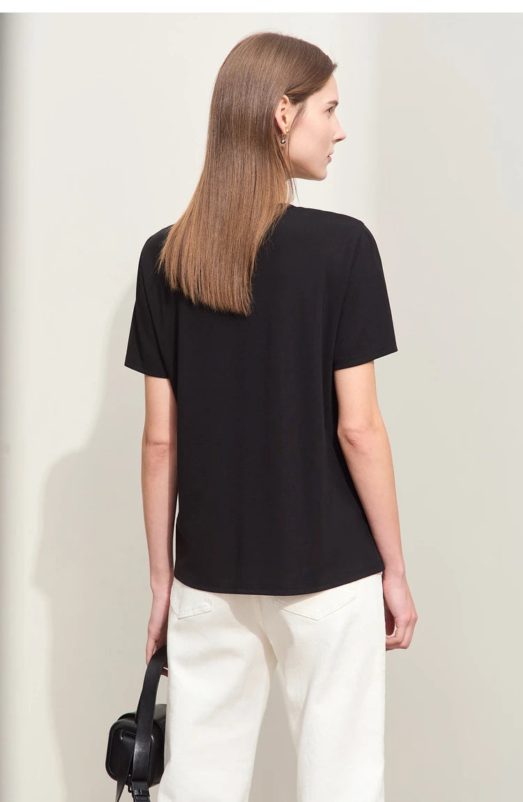 Damen Sommer-T-Shirts im minimalistischen Stil mit O-Ausschnitt und kurzen Ärmeln