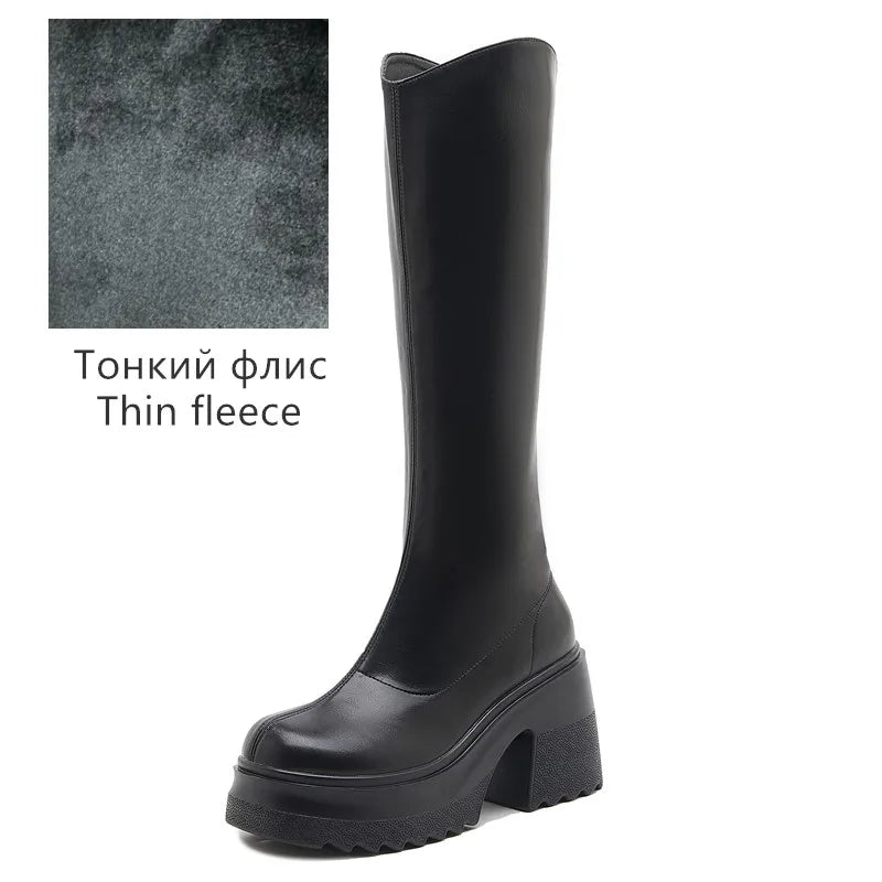 AIYUQI High Heel Boots Women Autumn 2025 New Genuine Leather Platform Boots Women Skinny Leg 10cm Heel High Female Rider Boots