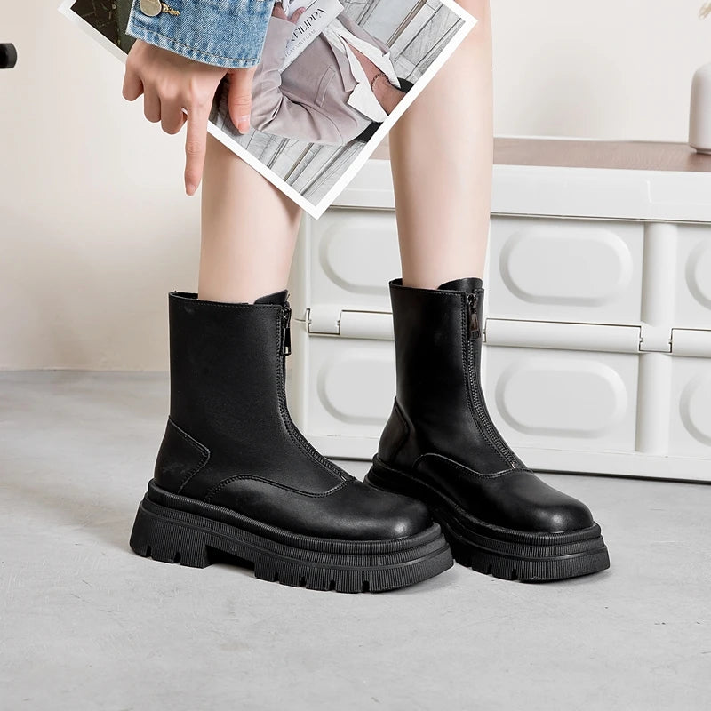 Schwarze Damen-Chelsea-Stiefeletten aus Leder mit Reißverschluss und gepolstertem Schaft