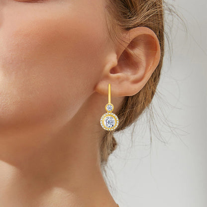 Damen-Moissanit-Tropfenohrringe aus Gelbgold mit Zertifikat 7 mm 2,4 Karat Gesamtgewicht