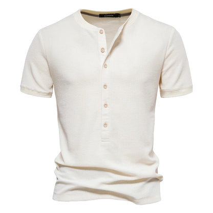 Herren Henley T-Shirt aus Baumwolle im einfarbigen lässigen Design für den Sommer