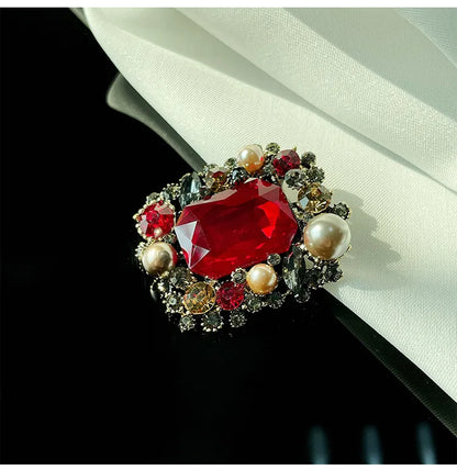 Brosche Perle Kristall Strass Quadrat Vintage Retro Luxus Damen
