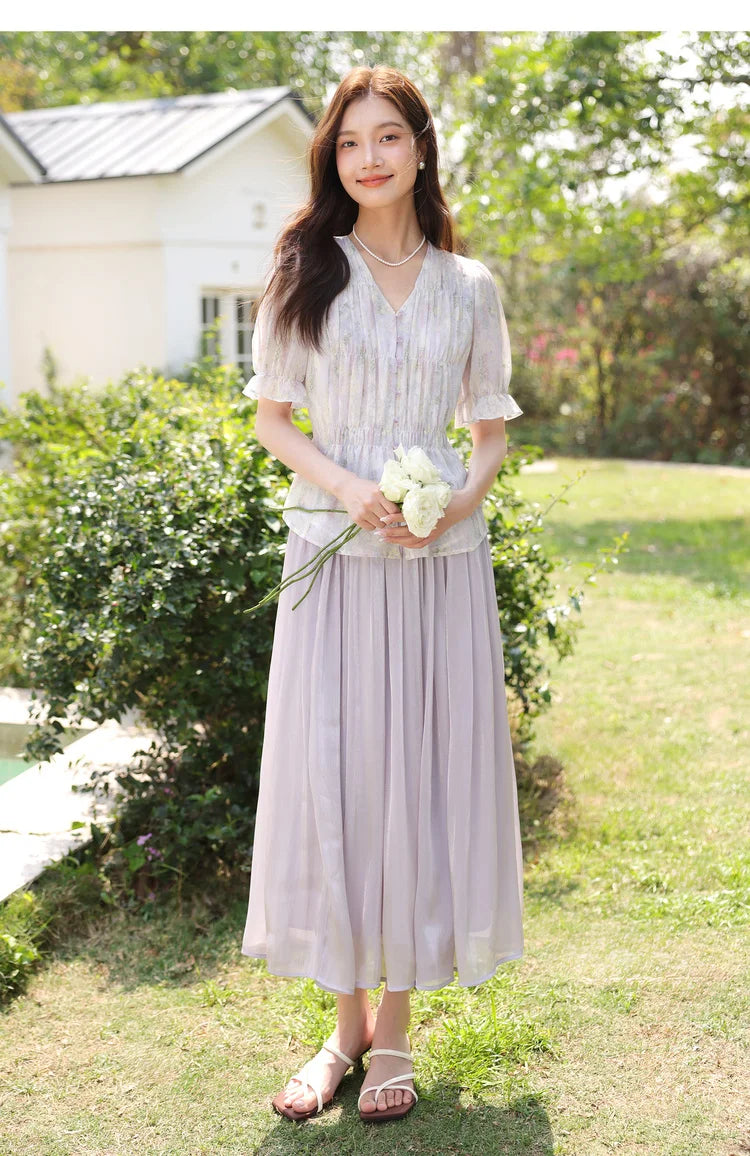 Damen-Lyocell-Bluse mit Reverskragen und Druckmuster – Einreihig und Komfortabel für Frühling und Sommer