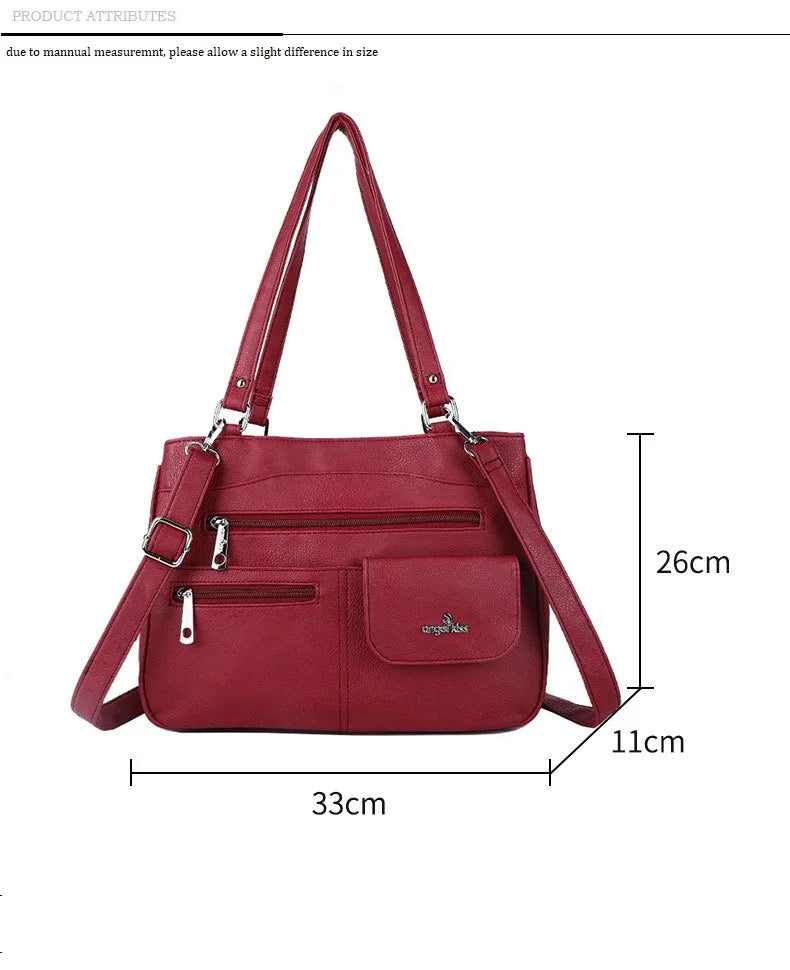 Damen-Handtasche Vintage Schultertasche mit Mehrfachfächern und große Kapazität für iPad und Smartphone