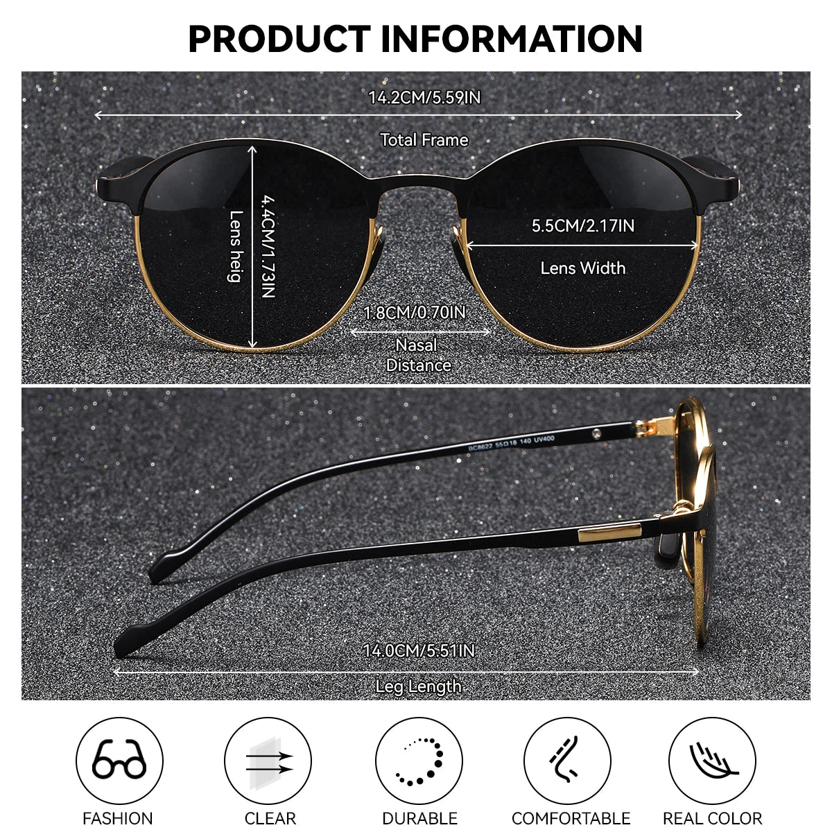 Damen-Sonnenbrille rund Edelstahl Retro Metall UV400 polarisiert Geschenk