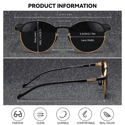 Damen-Sonnenbrille rund Edelstahl Retro Metall UV400 polarisiert Geschenk