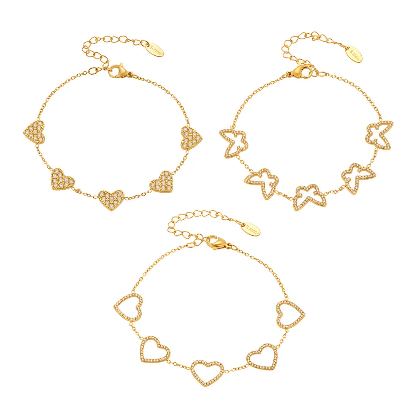 Damen-Charm-Armband mit Herzschleife und Zirkonia