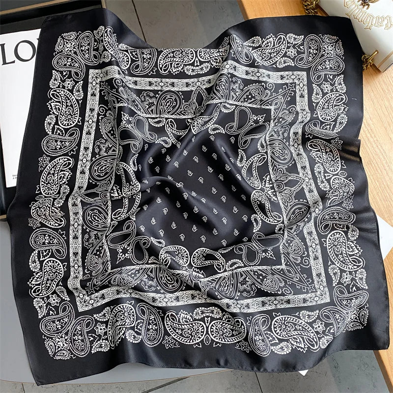Damen Seidenschal quadratisch Blumenprint Bandana Halstuch 53cm
