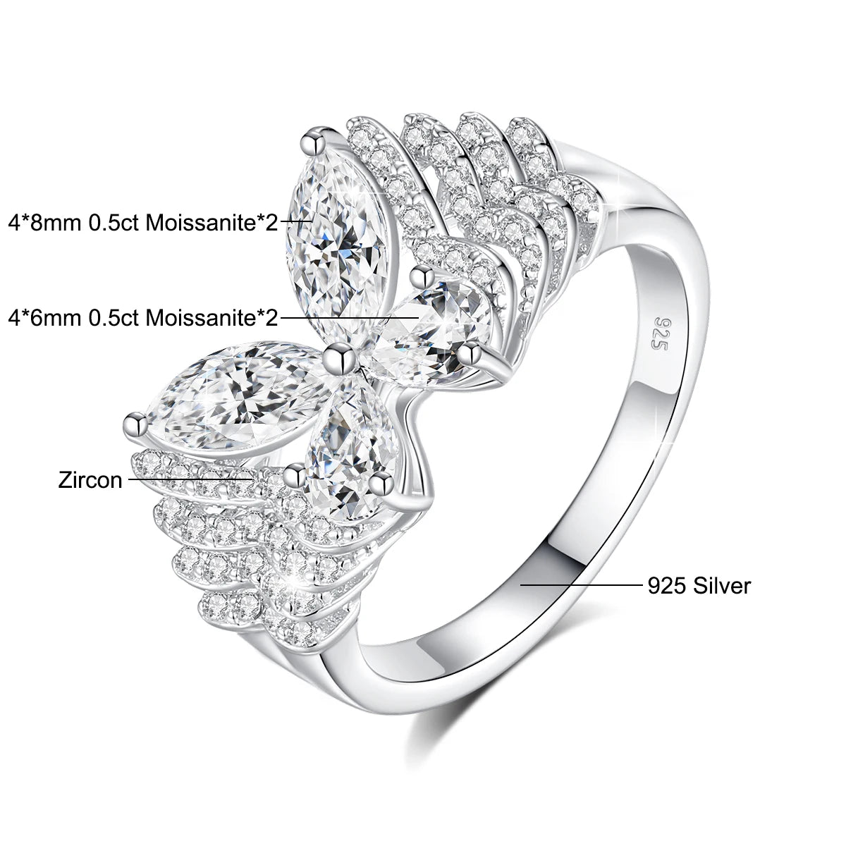 Damen-Ring aus Sterlingsilber 925 mit Moissanite D-VVS Stein als Schmuckgeschenk Premiumqualität