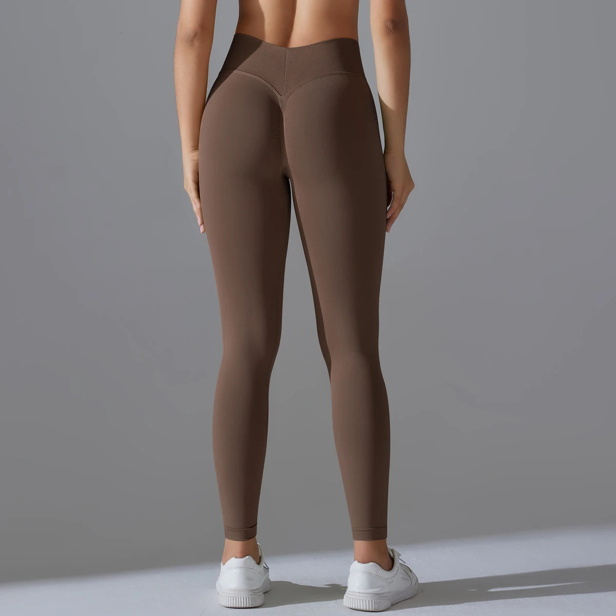 Nahtlose Yoga-Hose für Damen, hohe Taille, braun, seitliche Ansicht