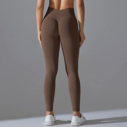 Nahtlose Yoga-Hose für Damen, hohe Taille, braun, seitliche Ansicht