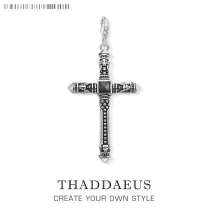 Damen-Charm-Anhänger Totenkopf Kreuz Nieten Punk Rebel aus Sterlingsilber