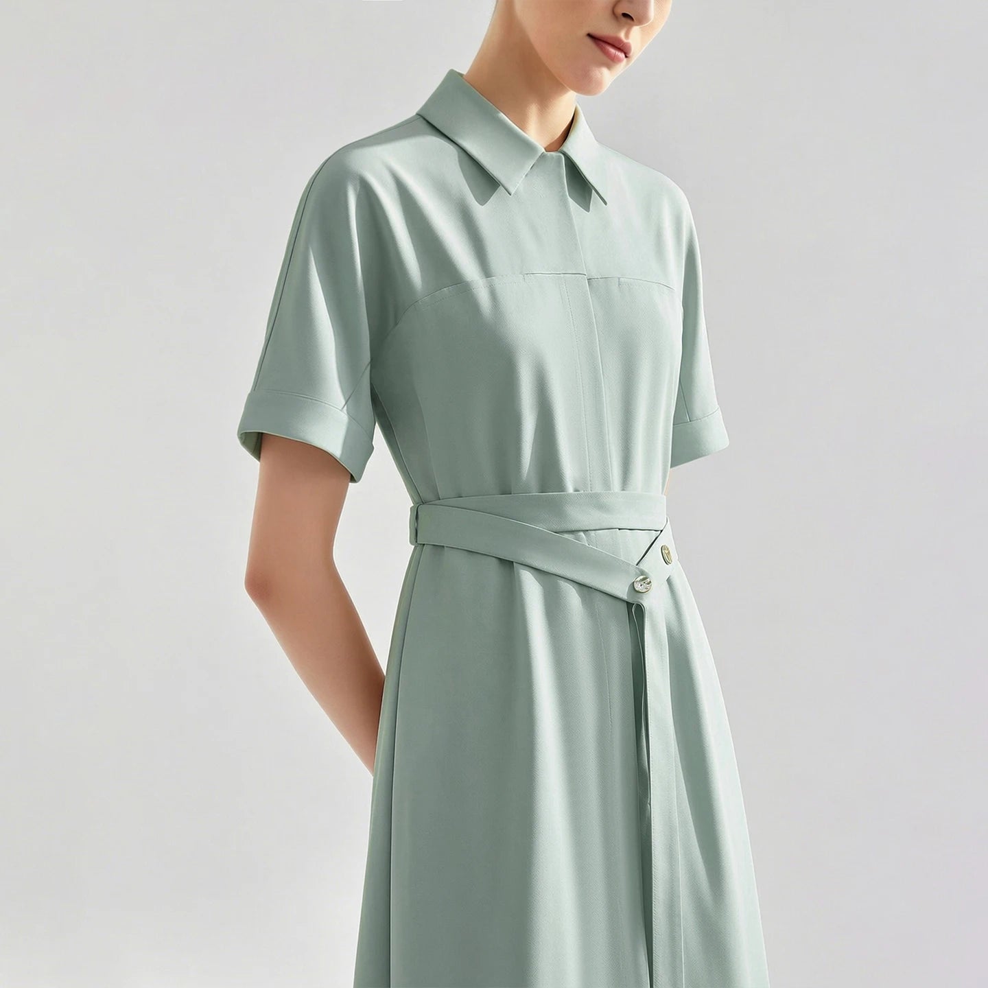 Stylisches Damen Kleid Mit Reverskragen Und Gürtel Modern Und Locker