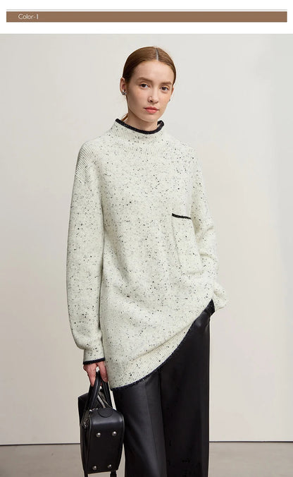 Damen-Rollkragenpullover Wolle dick locker lang Winter