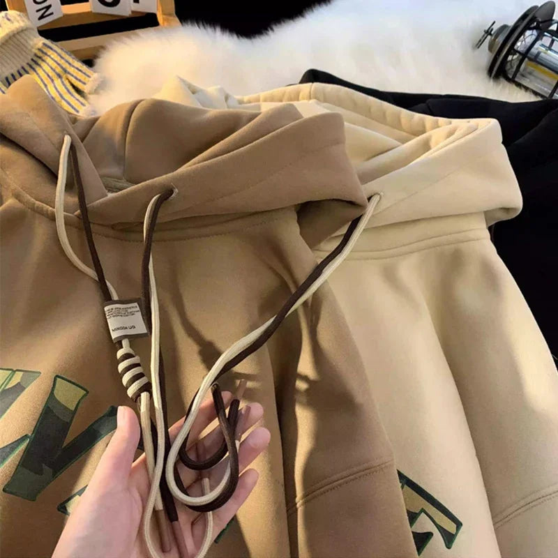 New in Camouflage Letter Printed Hooded Sweatshirts For Men Autumn Punk Hip Hop Fashion Hoodies Y2K Streetwear Fleece Hoody