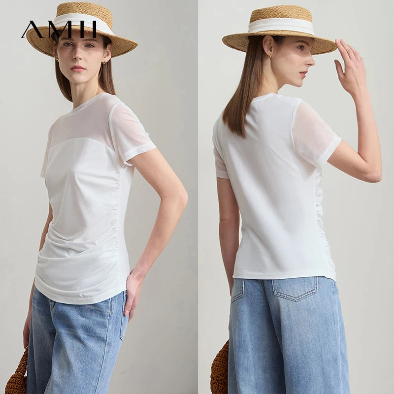 Damen T-Shirt im minimalistischen Sommerstil mit Rundhalsausschnitt und figurformendem Schnitt