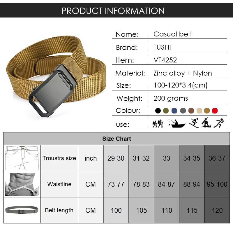 Herren-Gürtel aus Nylon mit Automatik-Schnalle, Robuster Alltags- und Outdoor-Begleiter, 3,4 cm Breit