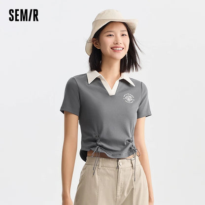 Semir Polo Shirt Frauen kurz gedruckt Retro-Stil 2024 Sommer neue schlanke Krawatte Tops