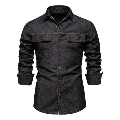 Herren Denim Shirts aus 100 Prozent Baumwolle mit doppelten Taschen im Casual-Stil