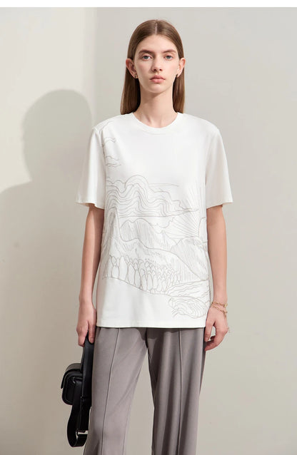 Damen T-Shirt mit minimalistischer Stickerei im lässigen Stil für den Sommer