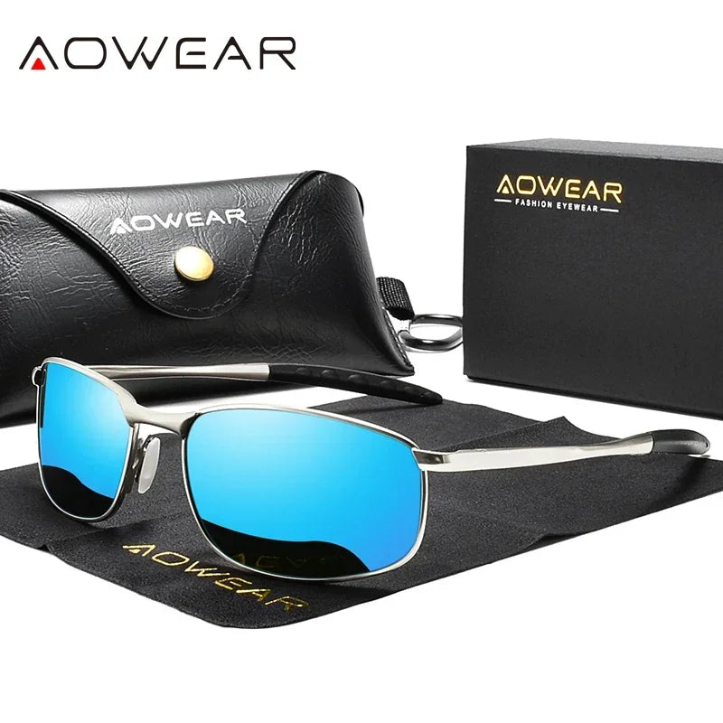 AOWEAR Retro Polarisierte Spiegel Sonnenbrille für Mann Frauen Vintage Sonnenbrille Herren UV400 Leichte Fahrbrille mit Etui
