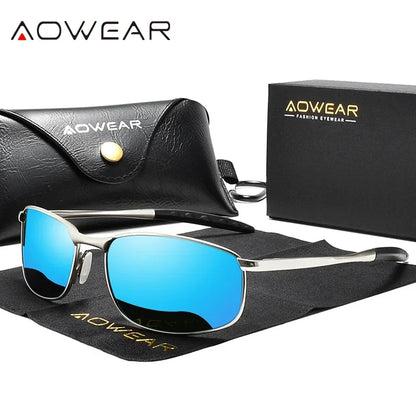 AOWEAR Retro Polarisierte Spiegel Sonnenbrille für Mann Frauen Vintage Sonnenbrille Herren UV400 Leichte Fahrbrille mit Etui