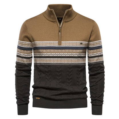 Herren Pullover aus hochwertiger Baumwolle mit Viertelreißverschluss und Stehkragen