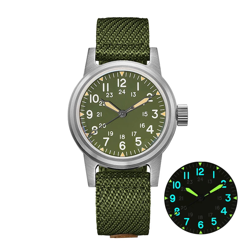 Herren-Vintage-Automatikuhr mit Bubble-Glas und Nylonarmband