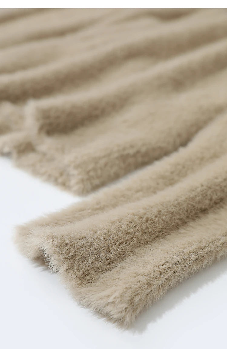 Beiger lockerer Langarm-Pullover mit Bouclé-Struktur und breitem Saum