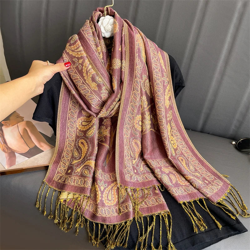 Damen Winterschal Kaschmir Pashmina Luxus Druck warm Stolen Foulard Baumwolle